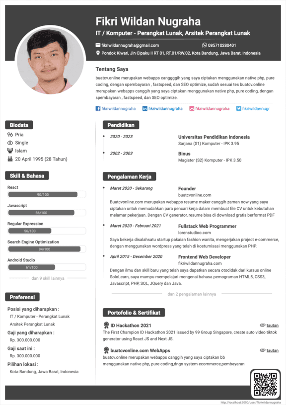 Curriculum Vitae Default Gray - Bikin CV di HP