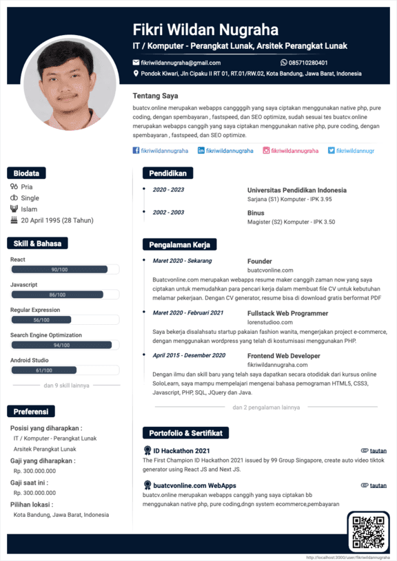 Curriculum Vitae Default Navy - CV Maker